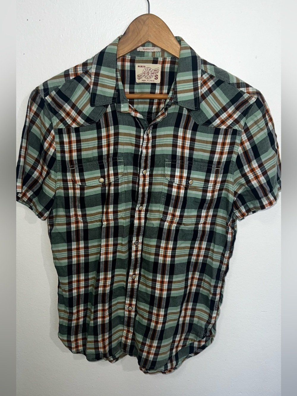 Lucky Brand Green Plaid Short-Sleeve Button-Down Shirt